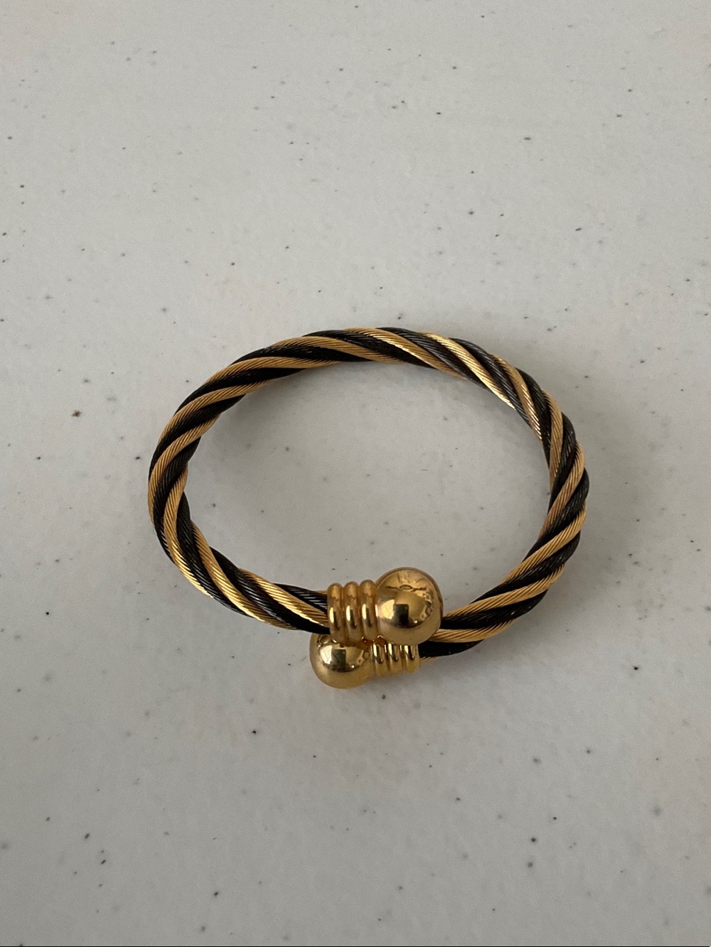 Twisted Cable Wire Cuff Bracelet in Black and Gold